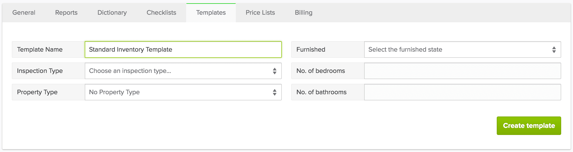 Customising Templates – Covering all kinds of property inspections Create Template